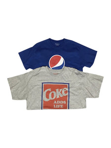 An image of two different wholesale vintage drink-themed t-shirts