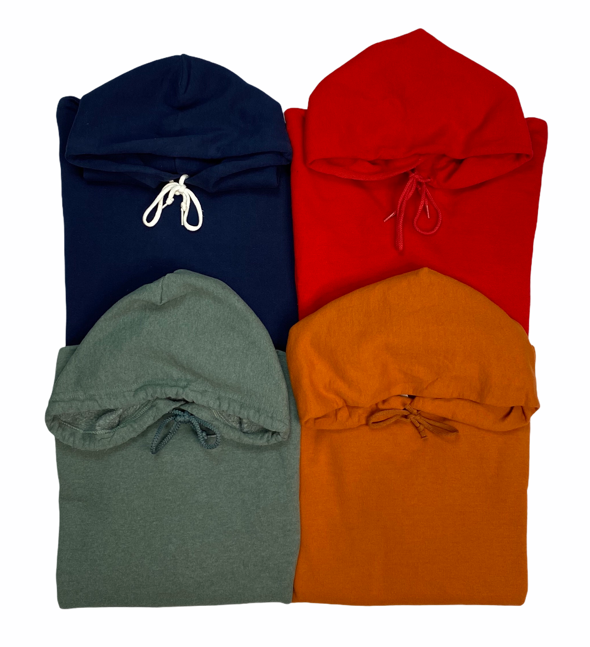 An image of four different vintage men’s hooded sweatshirts